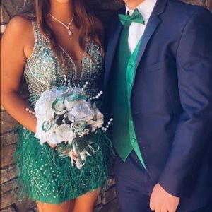 Jovani Emerald Green (short) Feathered Dress